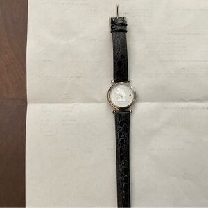 Mickey Mouse Black Leather Strap Watch with Mickey Mouse face